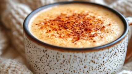 Aromatic spiced coffee drink in a textured mug.