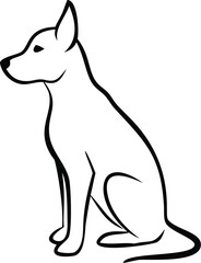 Obraz premium Simple Line Drawing of a Sitting Dog Black Outline White Interior Profile View Canine Pet Animal Illustration