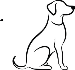 Obraz premium Simple Line Drawing of a Sitting Dog Black Outline on White Background Canine Pet Animal Illustration Minimalist Design