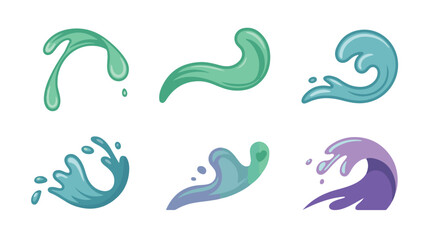 Obraz premium Vector art of collection of abstract water splashes and waves isolated on white background