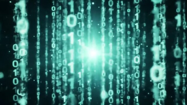 Binary code rain animation falling digital information video footage