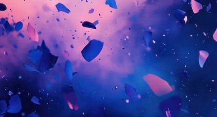 An abstract background of blue and pink confetti flying in the air, creating an atmosphere of celebration, vibrant colors, and a festive mood. High resolution, detailed texture.
