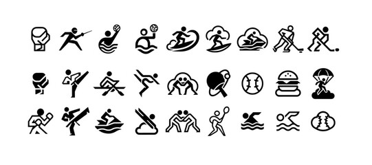 set of multiple icon's swimming,  hokey , table tinis , basketball , rider, boxing , wresting 