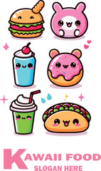 Kawaii food vector white background .