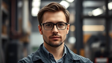 Technical specialist in a modern environment with soft industrial lighting.