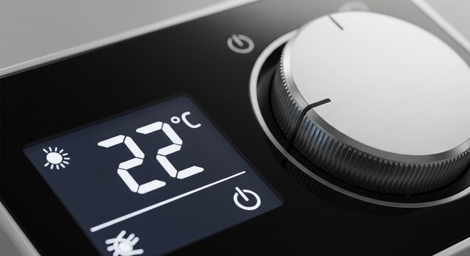 Smart room thermostat with a visible digital temperature reading and elegant tactile dial