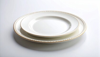 Empty white plates, gold trim