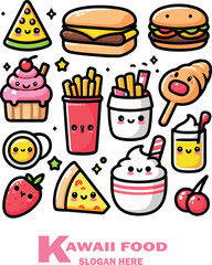 Kawaii food vector white background .