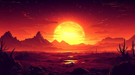 Vivid desert landscape at sunset.