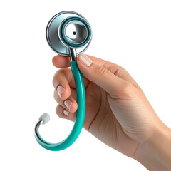 Teal stethoscope held by hand against dark background