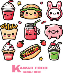  Kawaii food vector white background .