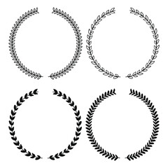 Laurel Wreath Circle Border Line Art and Silhouette Collection.