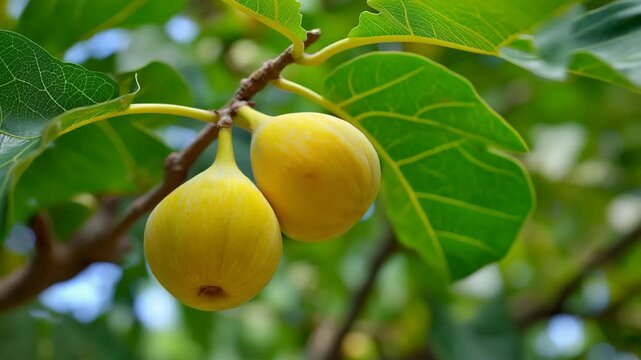 ripe yellow figs on fig tree