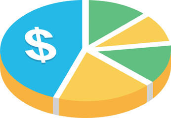 Financial pie chart illustration presenting money distribution among different sectors vector illustration
