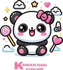 Kawaii panda logo vector white background .