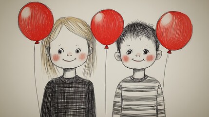 Two children holding red balloons.