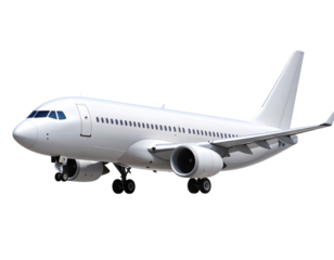 Minimal Side View of Mid-Size White Jet Airplane in Flight with Soft Shadow, Transparent PNG