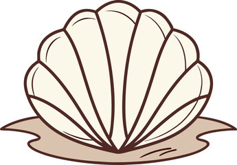 Cartoon shell on the sand near the ocean sea beach vector illustration