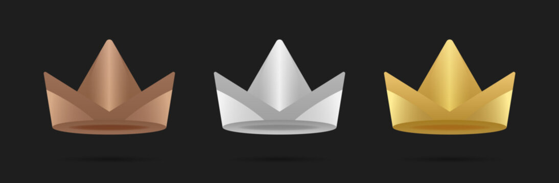 Vector royal crown gold bronze and silver color isolated on black background