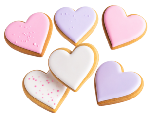  Floating Heart Cookies with Pink Glaze in Mid-Air, Transparent Background