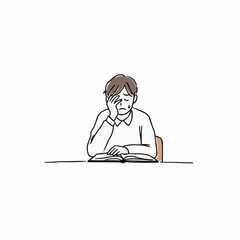 Young man studying and feeling frustrated while reading a book  