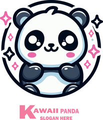 Kawaii panda logo vector white background .