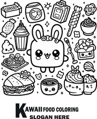 Kawaii Food coloring pages vector white background .