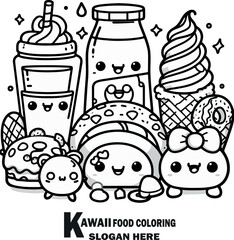 Kawaii Food coloring pages vector white background .