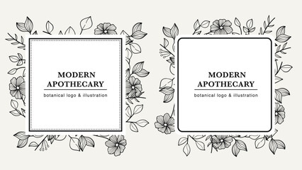 Apothecary Logo. Hand drawn botanical illustration with various plants and herbs illustration