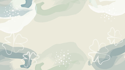 Soft pastel watercolor background with abstract floral line art. Vector illustration.