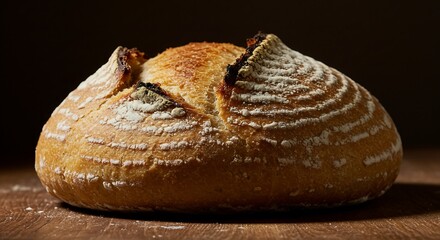 Freshly Baked Artisan Sourdough Bread on Rustic Wooden Table with Crisp Details AI Generative
