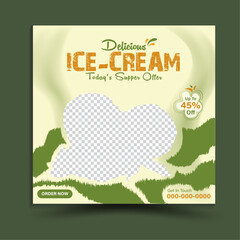 Delicious Ice Cream Summer Cool Social Media Promotion Ads Poster Flyer Leaflet Web Banner Cover Design Vector Illustration, Food Menu Vector Template. Chocolate Coated Ice Cream Cone Vanilla Filling