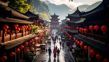 chinese lanterns in the temple