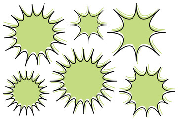 Abstract cartoon doodle starburst collection on green and black line. Vector illustration.