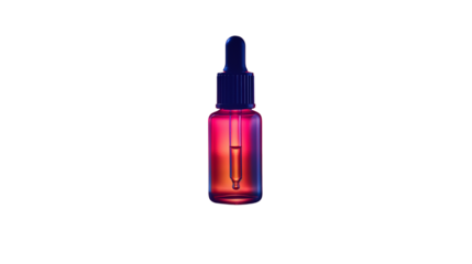 Vivid gradient glass dropper bottle with sleek pipette . Transparent PNG.  perfect for skincare serum mockups and eye‑catching cosmetic ads