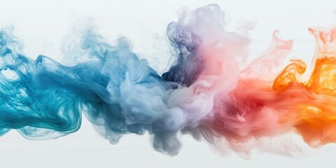 Fototapeta premium Colorful smoke in the air, a color explosion, colorful ink clouds on a white background, abstract art, colorful paint splashes, colorful swirls of liquid paint, colorful paint.