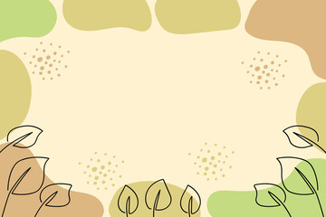 Modern abstract botanical banner background hand drawn with leaves line art on pastel background.