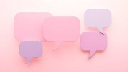 Abstract composition of floating speech bubbles against a soft pastel gradient background.