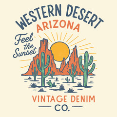 Arizona Desert National Park Artwork - Cactus & Flower Vector Graphics for T-Shirts, Stickers & Posters - Southwestern Apparel Design © Retropix