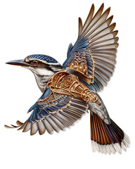 Fototapeta premium Robotic flying bird with vintage design transparent background
