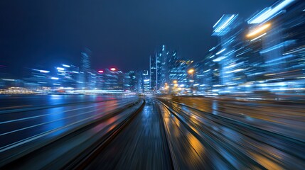 Obraz premium Abstract Speeding Train Through City Lights