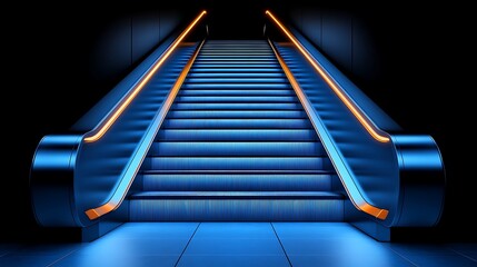 Modern escalator with vibrant lighting.