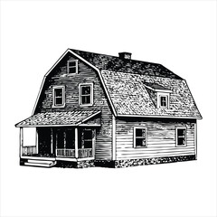 Rustic farmhouse stands isolated on white background