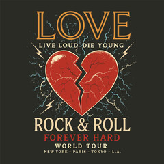 Love rock tour heart artwork - vintage rock and roll vector design for band t-shirts and posters