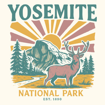 Yosemite adventure vintage print &ndash; national park beer vector artwork for t-shirts and posters