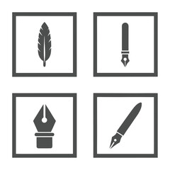 Feather quill pen and inkwell writing instruments vector