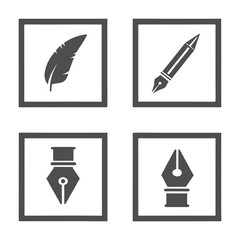 Quill pen nib and fountain pen icons writing