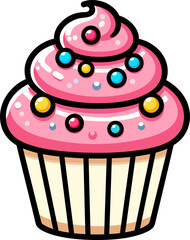 Cute Pink Cupcake with Colorful Sprinkles Vector Illustration