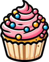 Cute Pink Cupcake with Colorful Sprinkles Vector Illustration