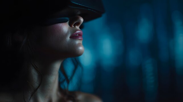 Woman immersed in virtual reality data visualization